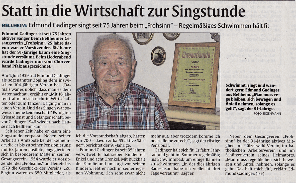 75 Jahre singen im Frohsinn